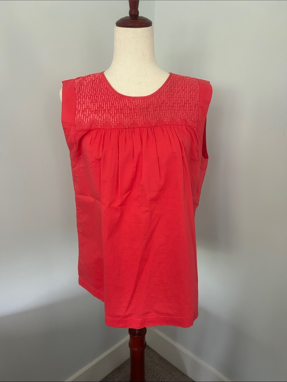 J.Crew Sleeveless Embroidered Yoke Top in Bright Red